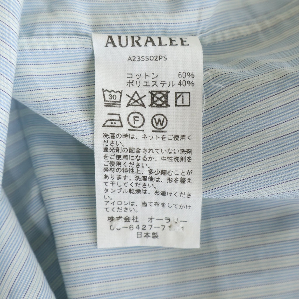 AURALEE(オーラリー) 23SS FINX POLYESTER STRIPE SHIRT フィンクスポリエステルストライプ 長袖シャツ ブルー A23SS02PS