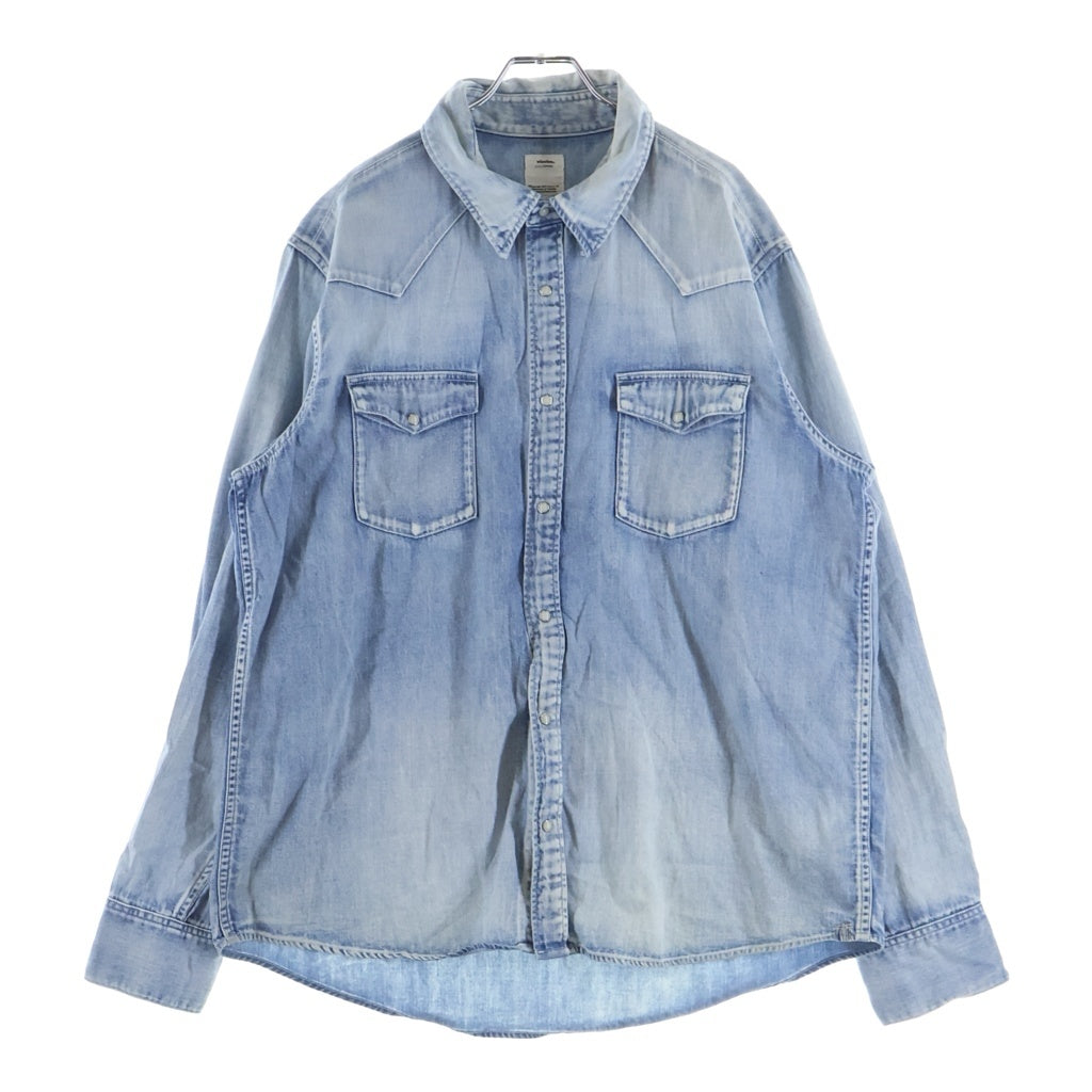 VISVIM(ヴィスヴィム) 23AW SOCIAL SCULPTURE SHIRT DMGD ヴィンテージ加工 長袖デニムウェスタンシャツ ブルー 0123205007001