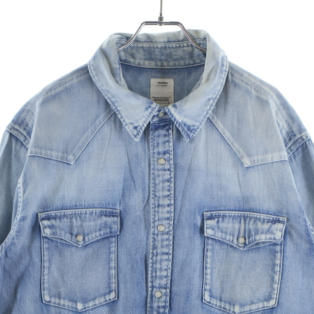 VISVIM(ヴィスヴィム) 23AW SOCIAL SCULPTURE SHIRT DMGD ヴィンテージ加工 長袖デニムウェスタンシャツ ブルー 0123205007001