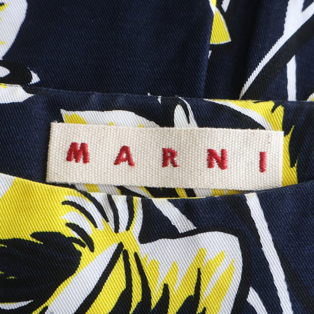 MARNI(マルニ) COMMESSA コットン 花柄 ラウンドネック半袖Tシャツ カットソー レディース イエロー/ネイビー CAMAP46A00TCT41