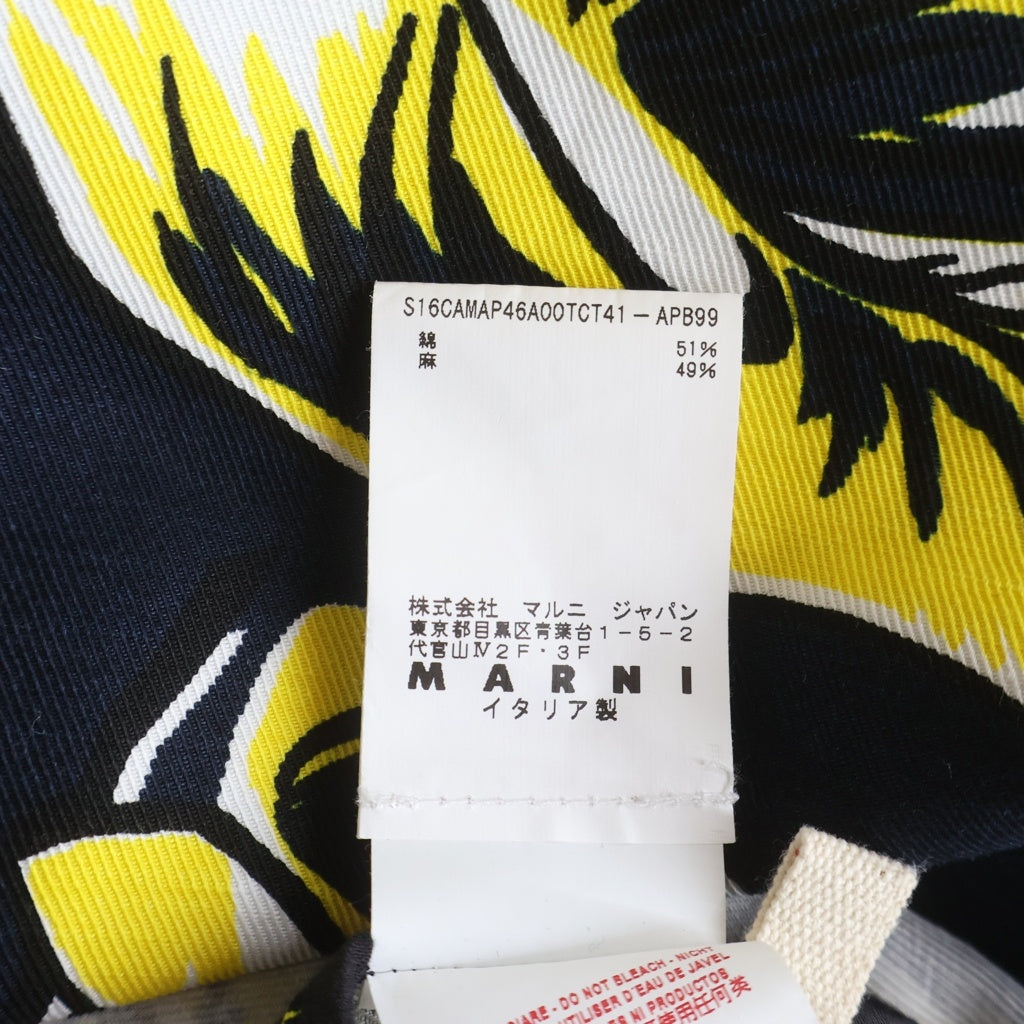 MARNI(マルニ) COMMESSA コットン 花柄 ラウンドネック半袖Tシャツ カットソー レディース イエロー/ネイビー CAMAP46A00TCT41