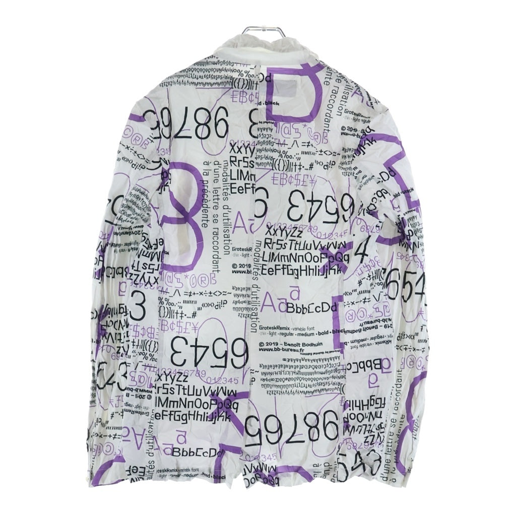 JUNYA WATANABE COMME des GARCONS(ジュンヤワタナベ コムデギャルソン) 21SS AD2020 シワ加工 メッセージプリント レギュラーカラー 長袖シャツジャケット ホワイト/ブラック/パープル WG-J024