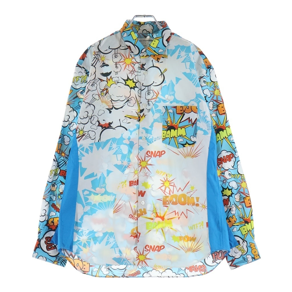 COMME des GARCONS SHIRT(コムデギャルソンシャツ) 19AW コミックプリント ロングスリーブ コットンシャツ ブルー W27021