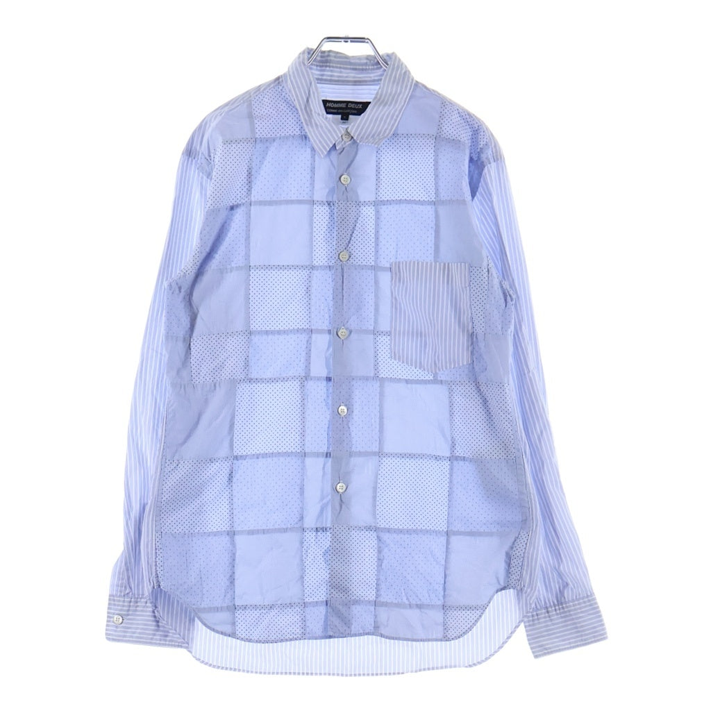 COMME des GARCONS HOMME DEUX(コムデギャルソン オムドゥ) 14SS AD2013 ストライプ切り替え ブロックチェック コットン 長袖シャツ ブルー DM-B035