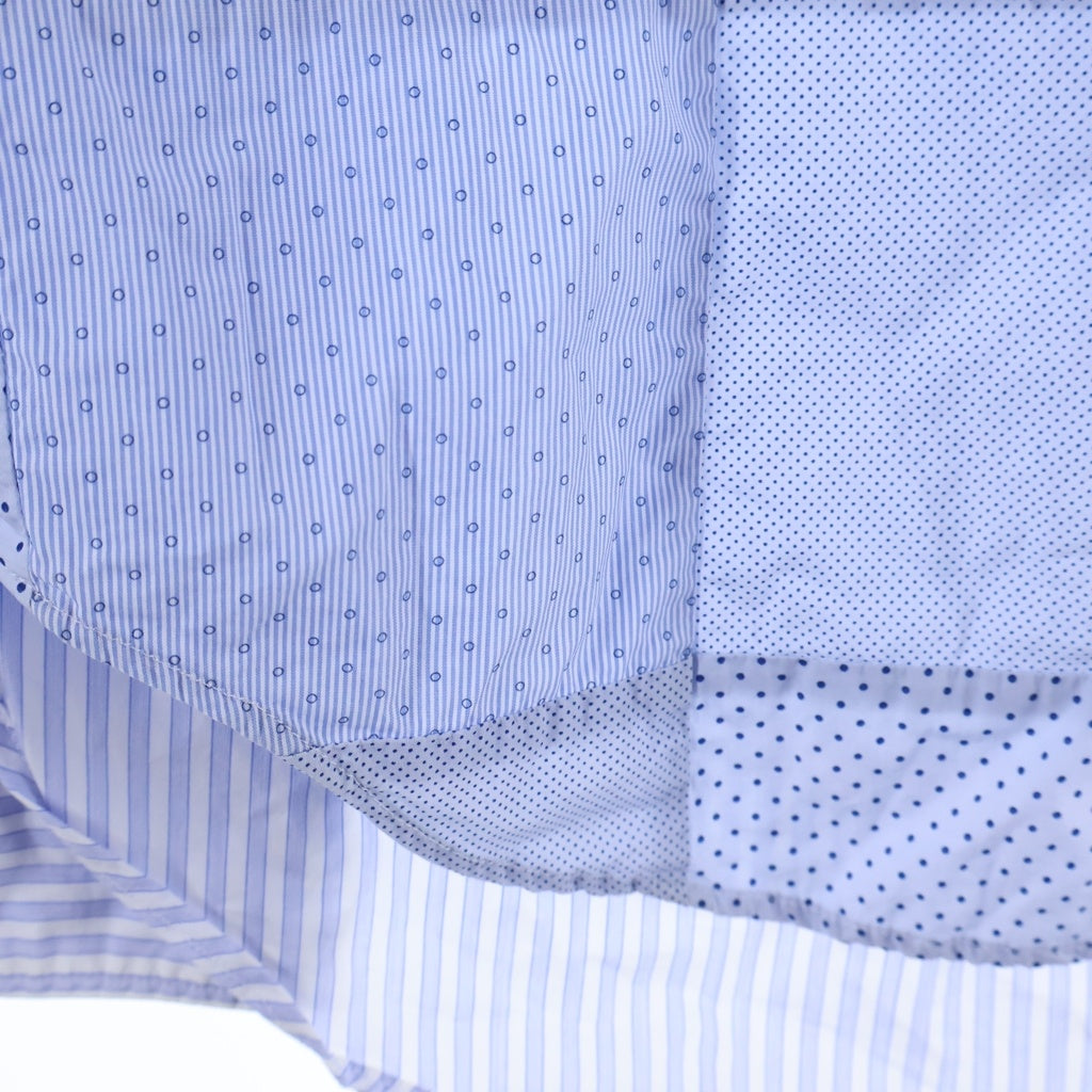 COMME des GARCONS HOMME DEUX(コムデギャルソン オムドゥ) 14SS AD2013 ストライプ切り替え ブロックチェック コットン 長袖シャツ ブルー DM-B035