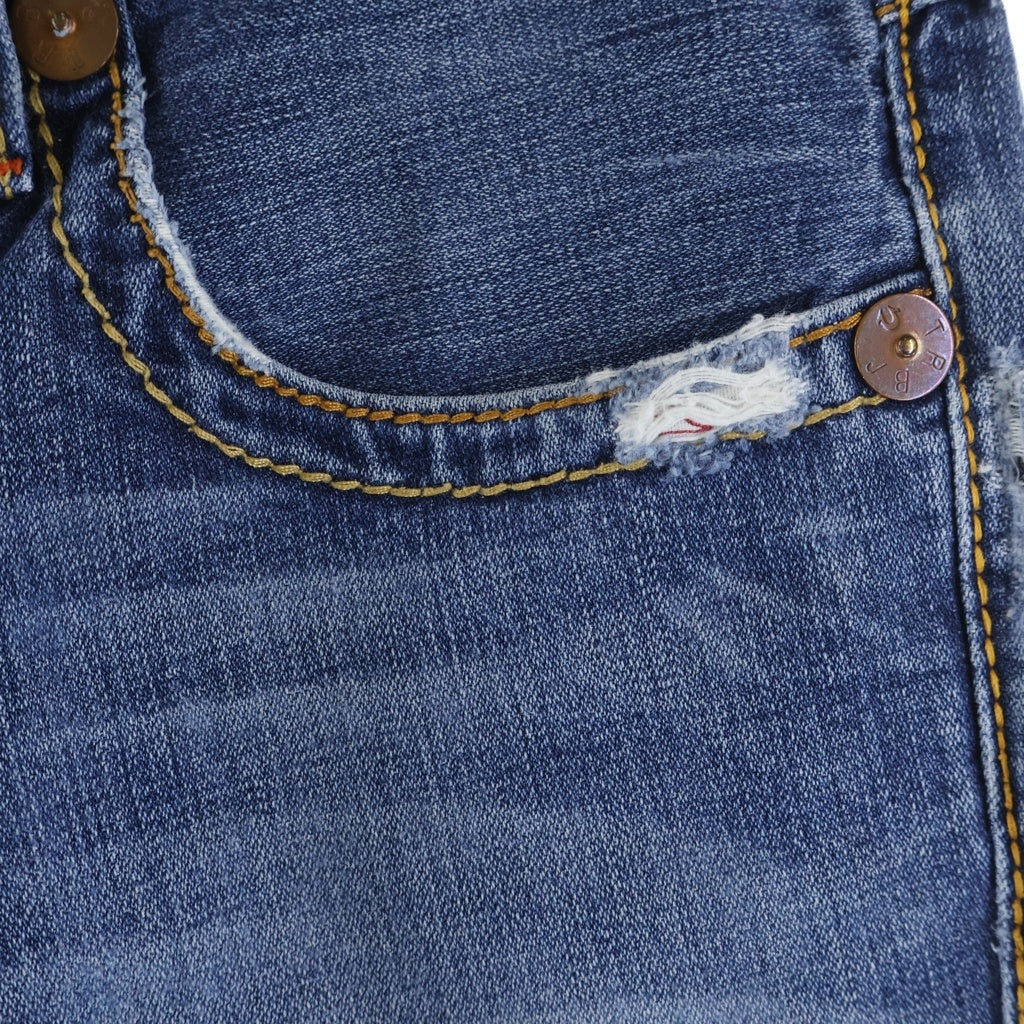 TRUE RELIGION(トゥルーレリジョン) RAINBOW JOEY ジョーイ レインボーステッチ ジップフライ フレアデニムパンツ インディゴ