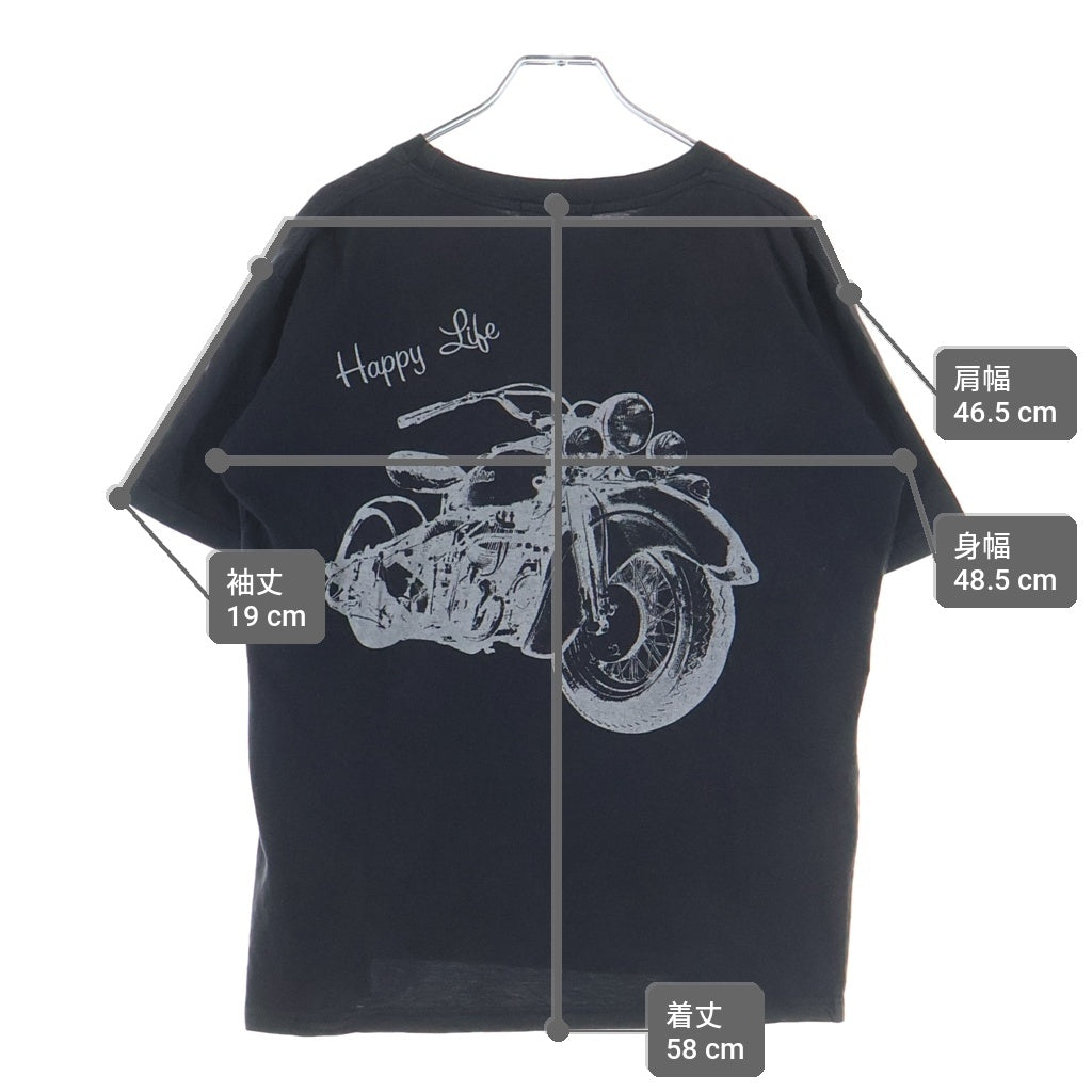 goro's(ゴローズ) OLD HAPPY LIFE 両面プリント greenteeボディ クルーネック 半袖Tシャツ カットソー ブラック