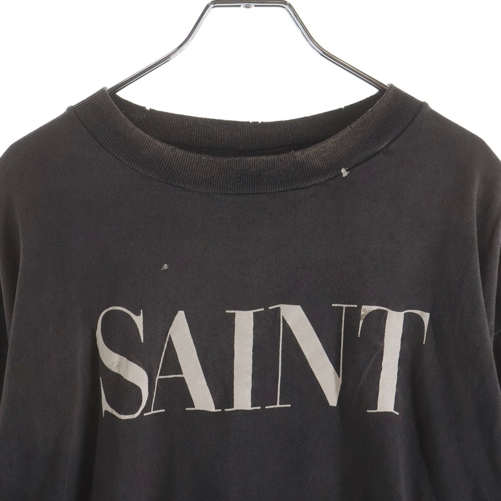 SAINT MICHAEL(セントマイケル) 26SS SAINT 666 LS T-SHIRT ヴィンテージ加工 袖プリントTシャツ 長袖クルーネックカットソー グレー SK-MK8-0000-030