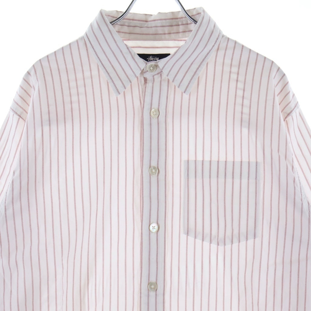STUSSY(ステューシー) OXFORD LS SHIRT ストライプ柄 オックスフォード 長袖ボタンシャツ ホワイト/レッド 1110364