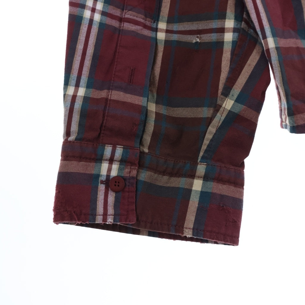 BALENCIAGA(バレンシアガ) 26SS ZIP-UP SHIRT ヴィンテージ加工 チェック柄 ジップアップシャツ レッド 850813 TLM09