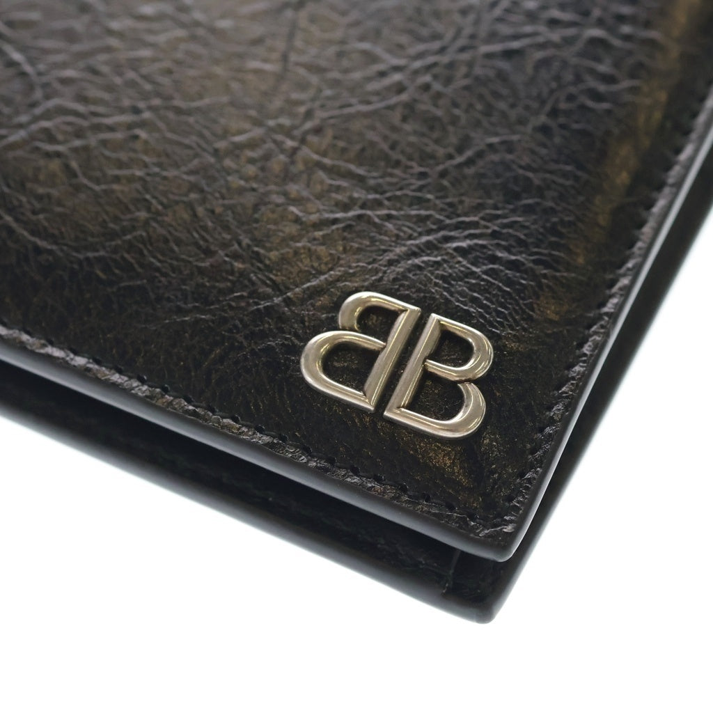 BALENCIAGA(バレンシアガ) MONACO BBロゴ レザー コンパクトウォレット 2つ折り財布 ブラック 779971