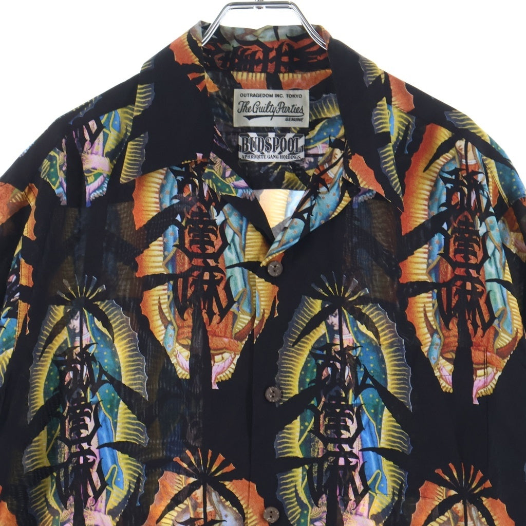 WACKO MARIA(ワコマリア) 21SS ×BUDSPOOL HAWAIIAN SHIRT バッズプール 舐達磨 木目ボタン ハワイアン半袖シャツ ブラック