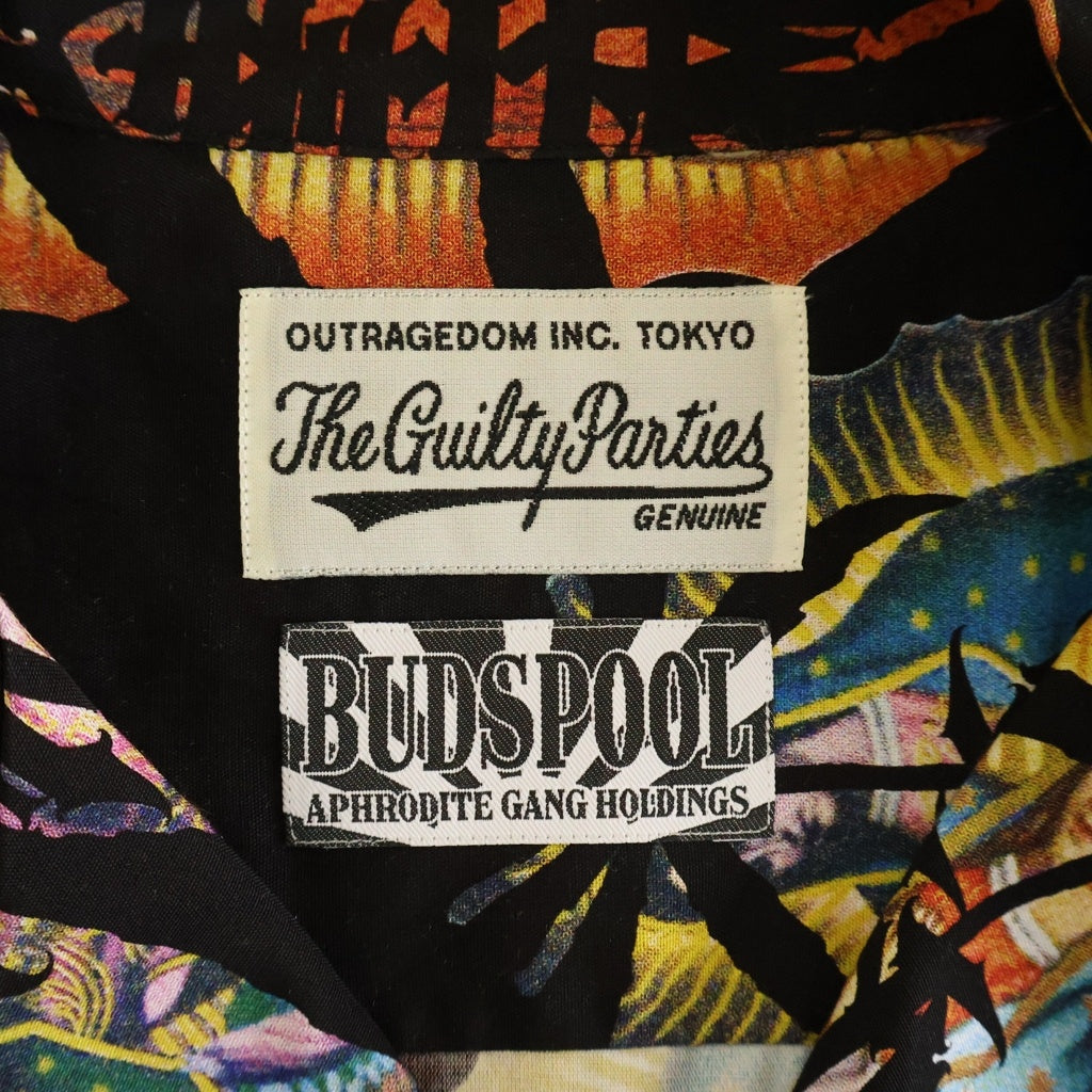 WACKO MARIA(ワコマリア) 21SS ×BUDSPOOL HAWAIIAN SHIRT バッズプール 舐達磨 木目ボタン ハワイアン半袖シャツ ブラック