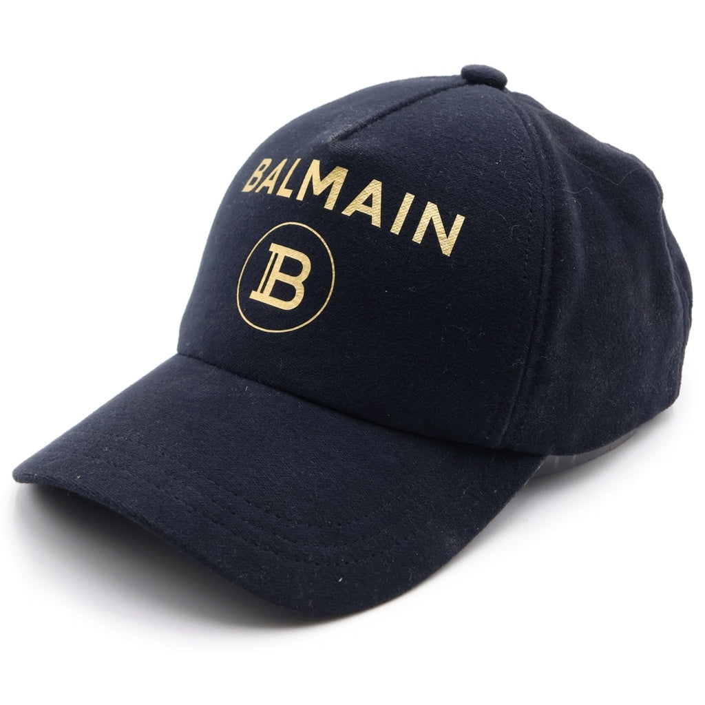 BALMAIN(バルマン) ポリエステル コットン ロゴプリント 6パネル ベースボールキャップ 帽子 ブラック XA000B016