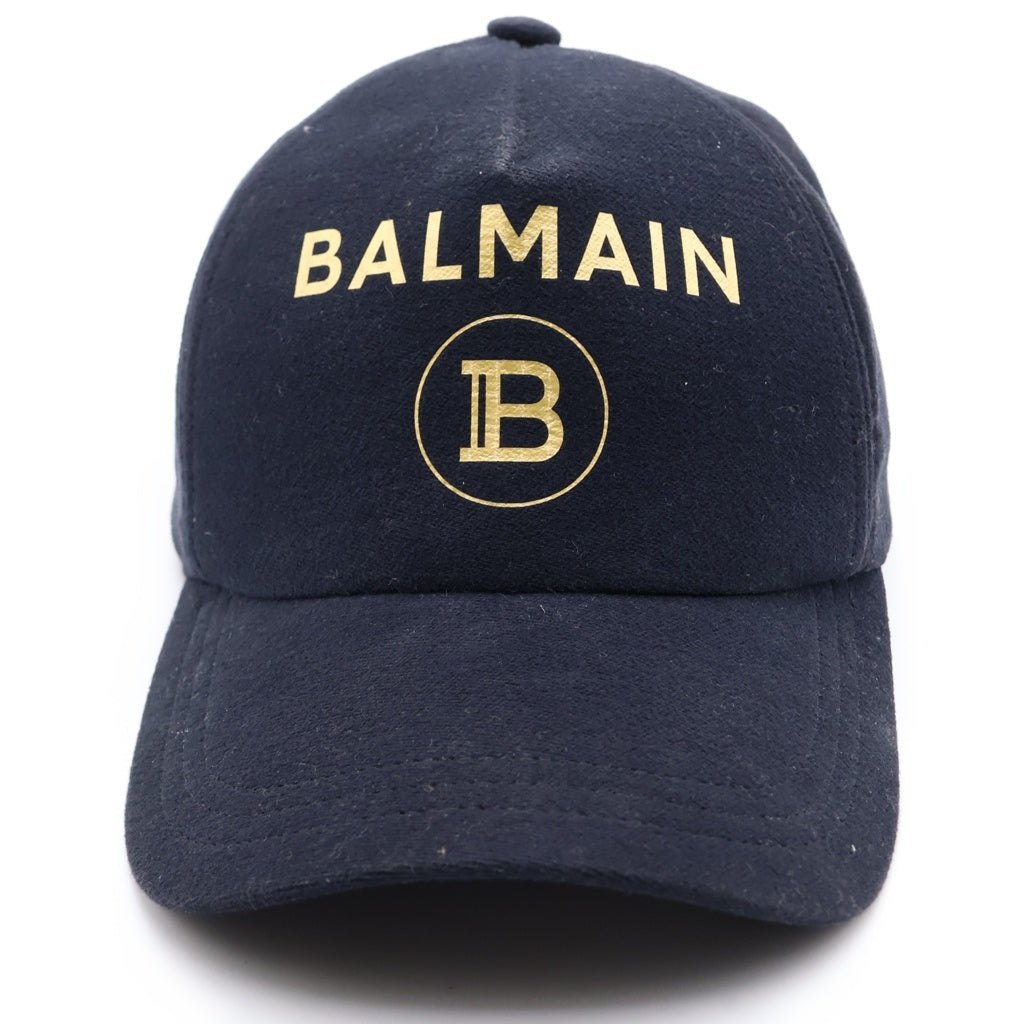 BALMAIN(バルマン) ポリエステル コットン ロゴプリント 6パネル ベースボールキャップ 帽子 ブラック XA000B016