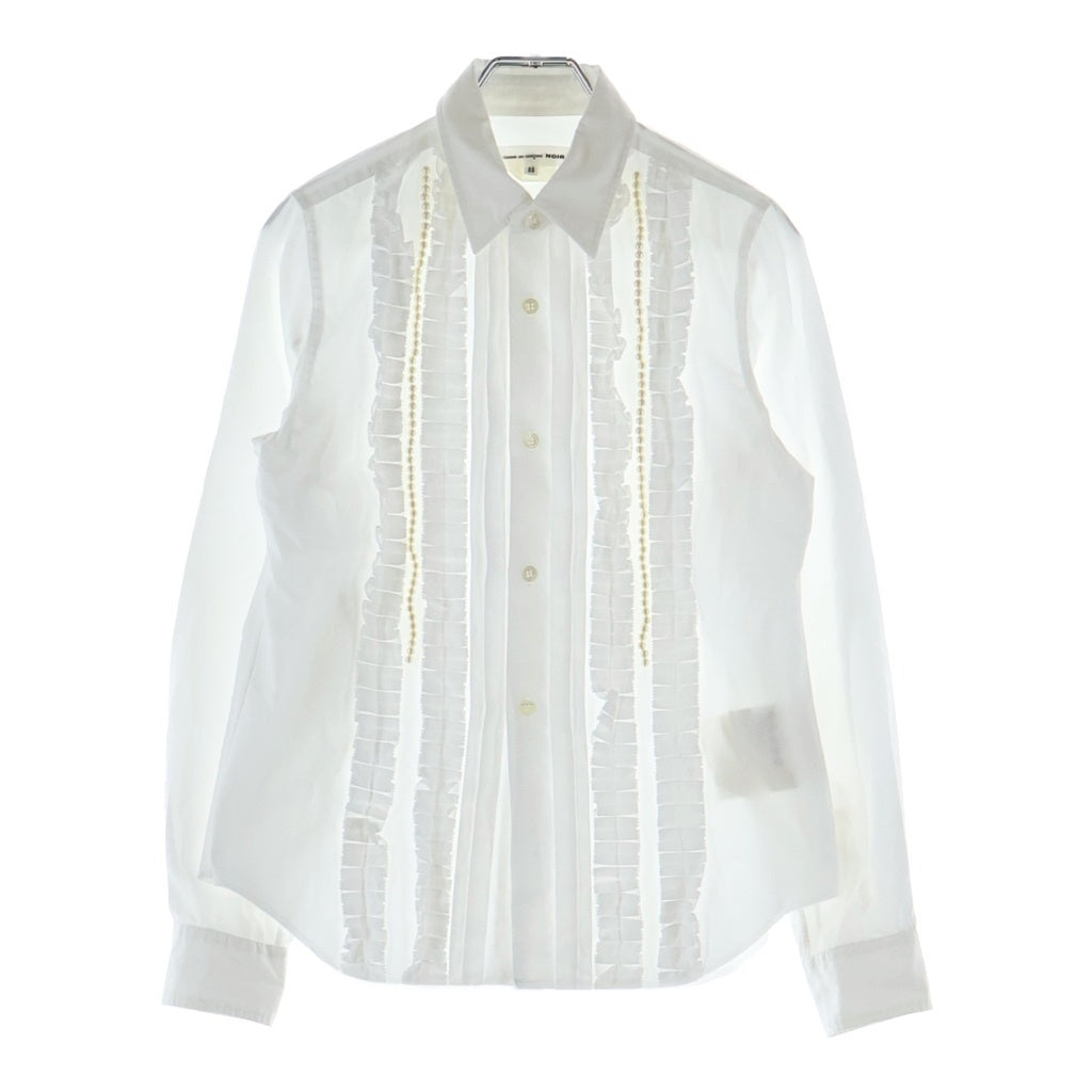 COMME des GARCONS(コムデギャルソン) NOIR 08SS AD2007 パール装飾 コットン 長袖フリルシャツ ホワイト レディース GA-B203