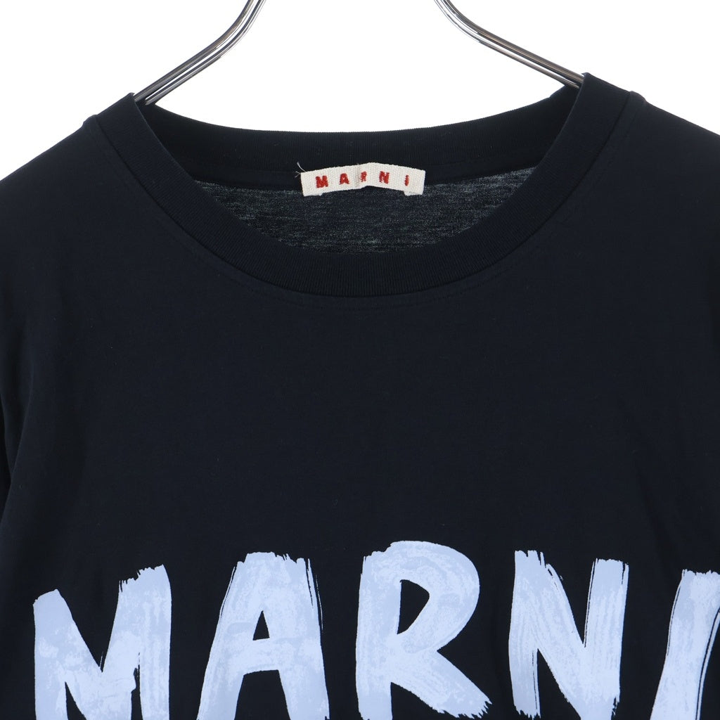 MARNI(マルニ) 24AW ORGANIC COTTON JERSEY PAINT LOGO L/S TEE オーガニック コットン ロゴガッシュプリント 長袖Tシャツ カットソー ブラック THJE0294P1