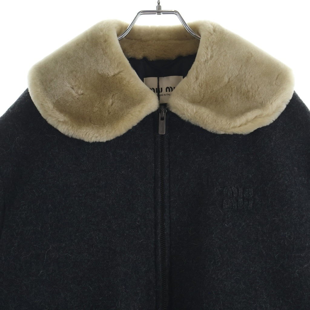 miumiu(ミュウミュウ) 25AW SHETLAND PADDED BLOUSON シェットランド 裏地キルティング ウールジップアップブルゾン グレー ML1363
