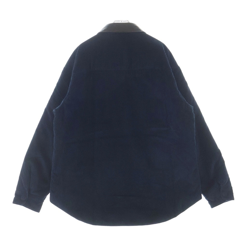 miumiu(ミュウミュウ) 25AW 襟ナッパレザー コーデュロイ 中綿シャツジャケット ネイビー/ブラック ML1322