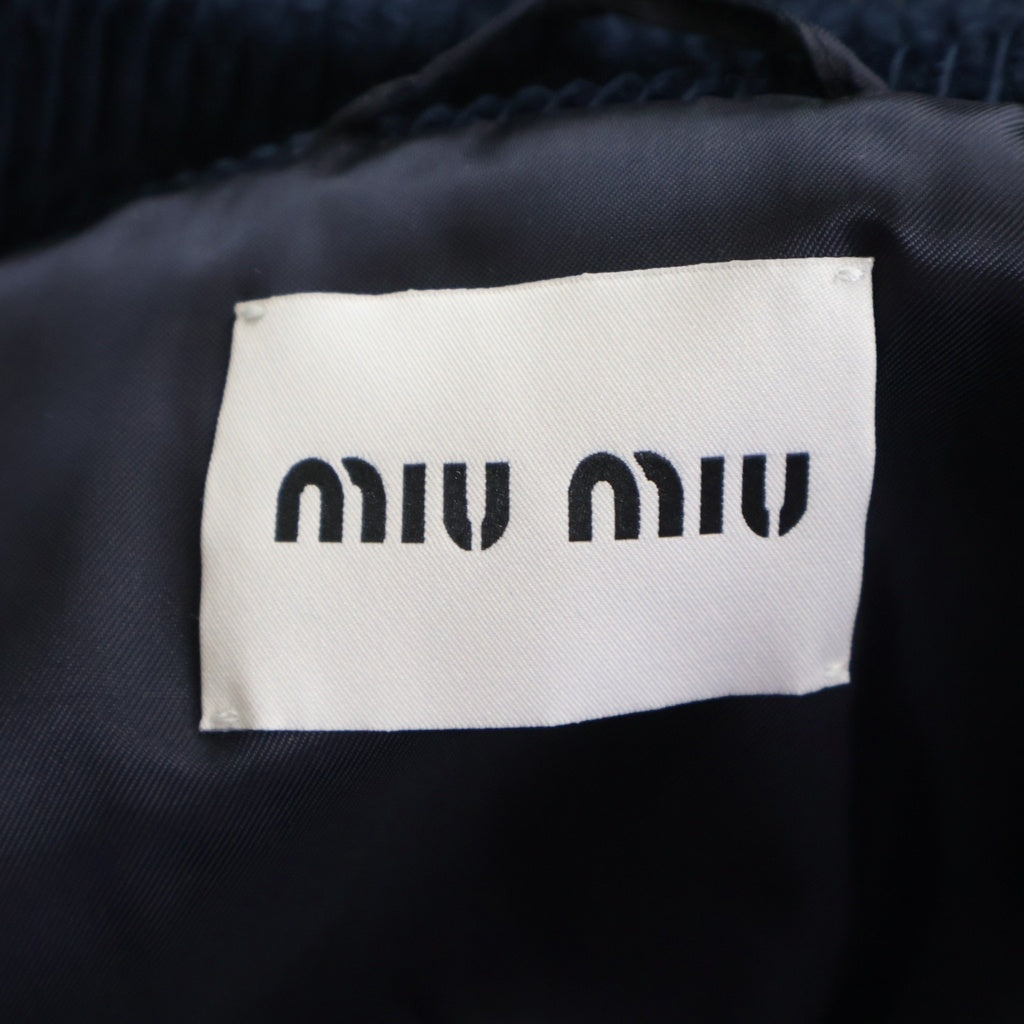 miumiu(ミュウミュウ) 25AW 襟ナッパレザー コーデュロイ 中綿シャツジャケット ネイビー/ブラック ML1322