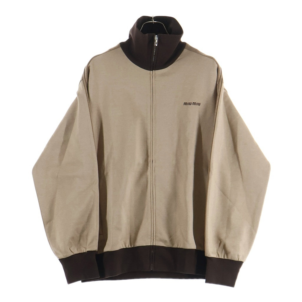 miumiu(ミュウミュウ) 25AW JERJEY ZIPPER SWEATSHIRT ジャージー スタンドカラー ジップアップスウェットジャケット ブラウン MJL980