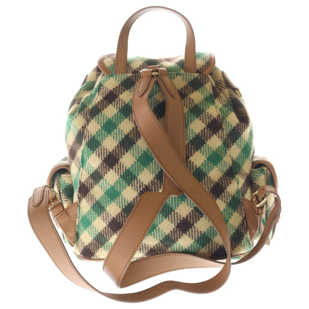 miumiu(ミュウミュウ) 25AW PLAID AND LEATHER BACKPACK タータンチェック ウールレザー バックパック リュックサック グリーン/ベージュ 5BZ042 レディース