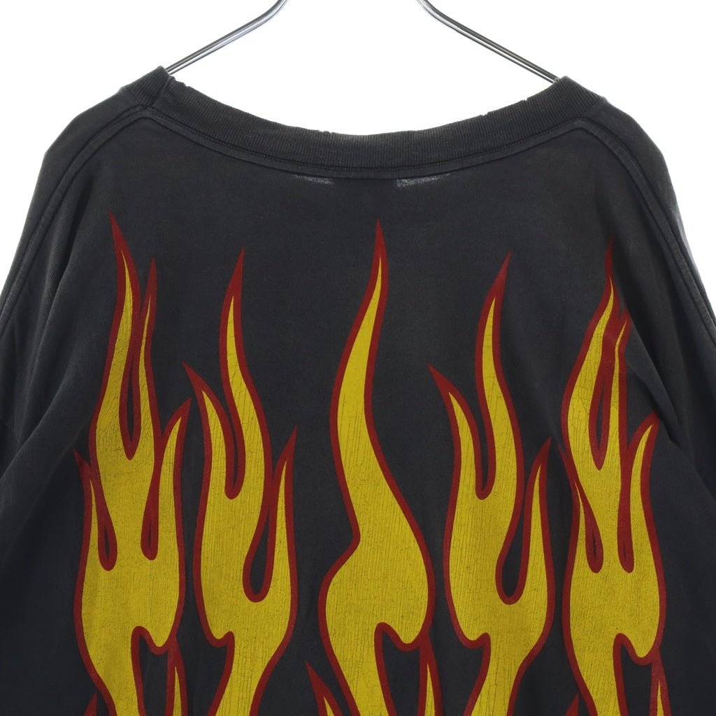 SAINT MICHAEL(セントマイケル) 24AW LS TEE / SOUL ON FIRE ヴィンテージ加工 両面プリントTシャツ 長袖クルーネックカットソー ブラック SM-YS1-0000-012