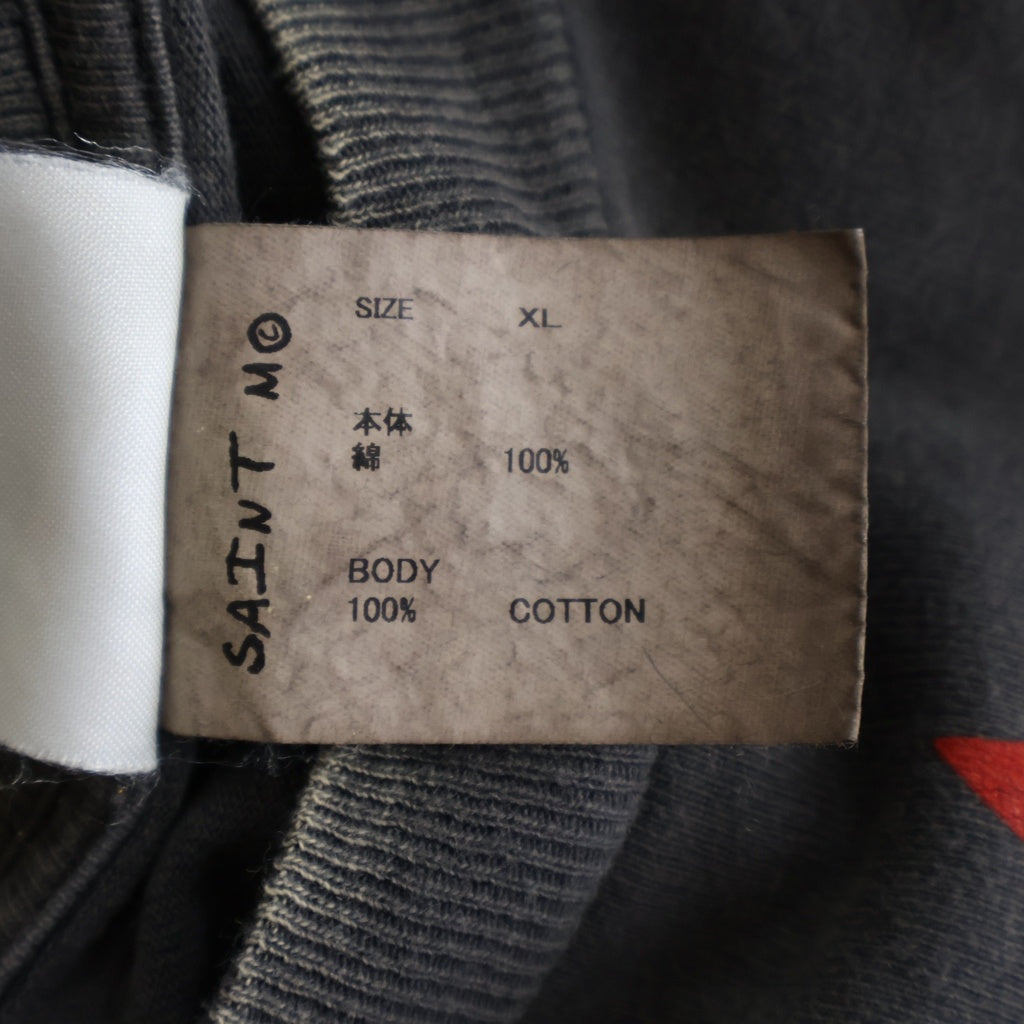 SAINT MICHAEL(セントマイケル) 24AW LS TEE / SOUL ON FIRE ヴィンテージ加工 両面プリントTシャツ 長袖クルーネックカットソー ブラック SM-YS1-0000-012