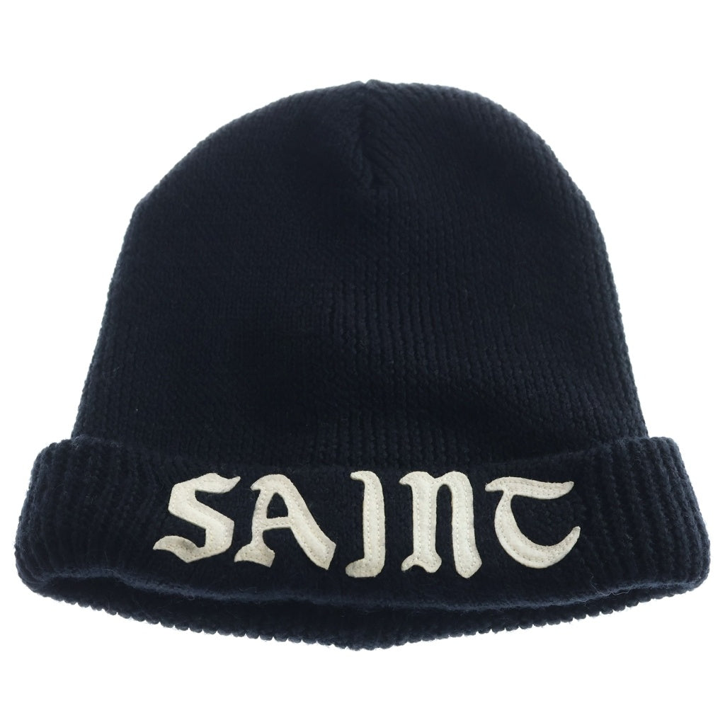 SAINT MICHAEL(セントマイケル) 24AW KNIT CAP エンブロイダリーロゴデザイン ニットキャップ ビーニー 帽子 ブラック SM-YS1-0000-081