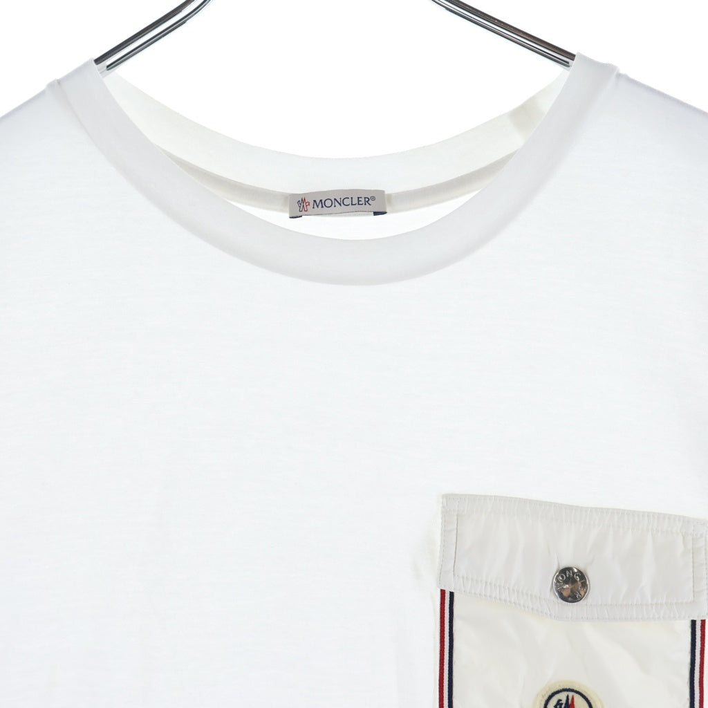 MONCLER(モンクレール) 22SS SS T-SHIRT トリコロール 胸ポケット ロゴエンブロイダリー クルーネック 半袖Tシャツ カットソー ホワイト H10918C00048 8390Y