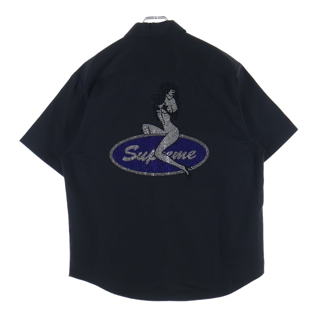 SUPREME(シュプリーム) 25SS Rhinestone Pin Up S/S Work Shirt ラインストーン ピンナップ ショートスリーブ ワークシャツ ブラック