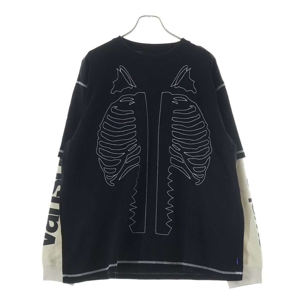 AWAKE NY(アウェイク ニューヨーク) 25AW ×VANSON BONES WAFFLE T‐SHIRT バンソン ボーンズ ワッフル クルーネック長袖Tシャツ カットソー ブラック/ホワイト