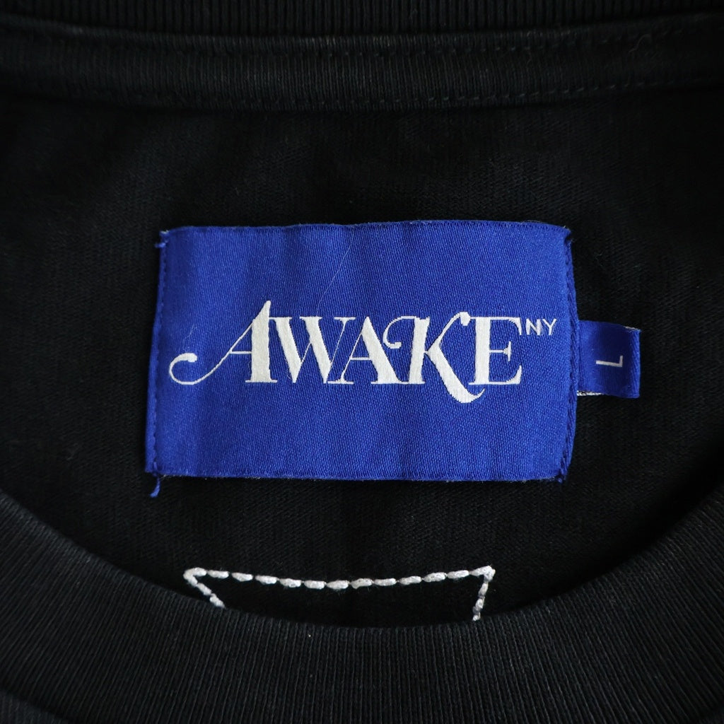 AWAKE NY(アウェイク ニューヨーク) 25AW ×VANSON BONES WAFFLE T‐SHIRT バンソン ボーンズ ワッフル クルーネック長袖Tシャツ カットソー ブラック/ホワイト