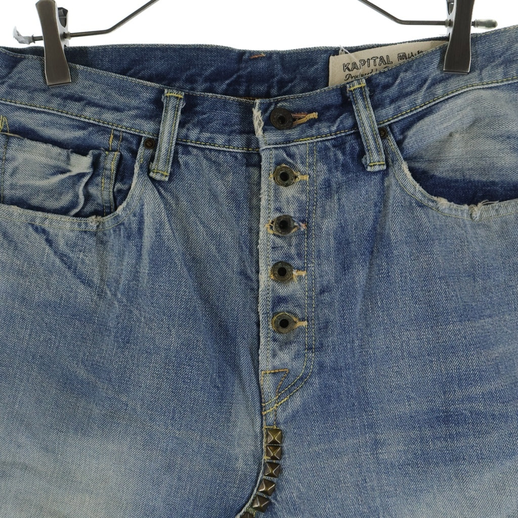 KAPITAL(キャピタル) DEFORMED SAROUEL DENIM SHORT スタッズ サルエル デニムショートパンツ インディゴ