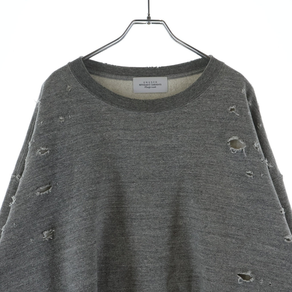 UNUSED(アンユーズド) 22AW Damaged Crewneck Sweatshirt バイオウォッシュ ダメージ加工 クルーネックスウェットシャツ トレーナー グレー US2268