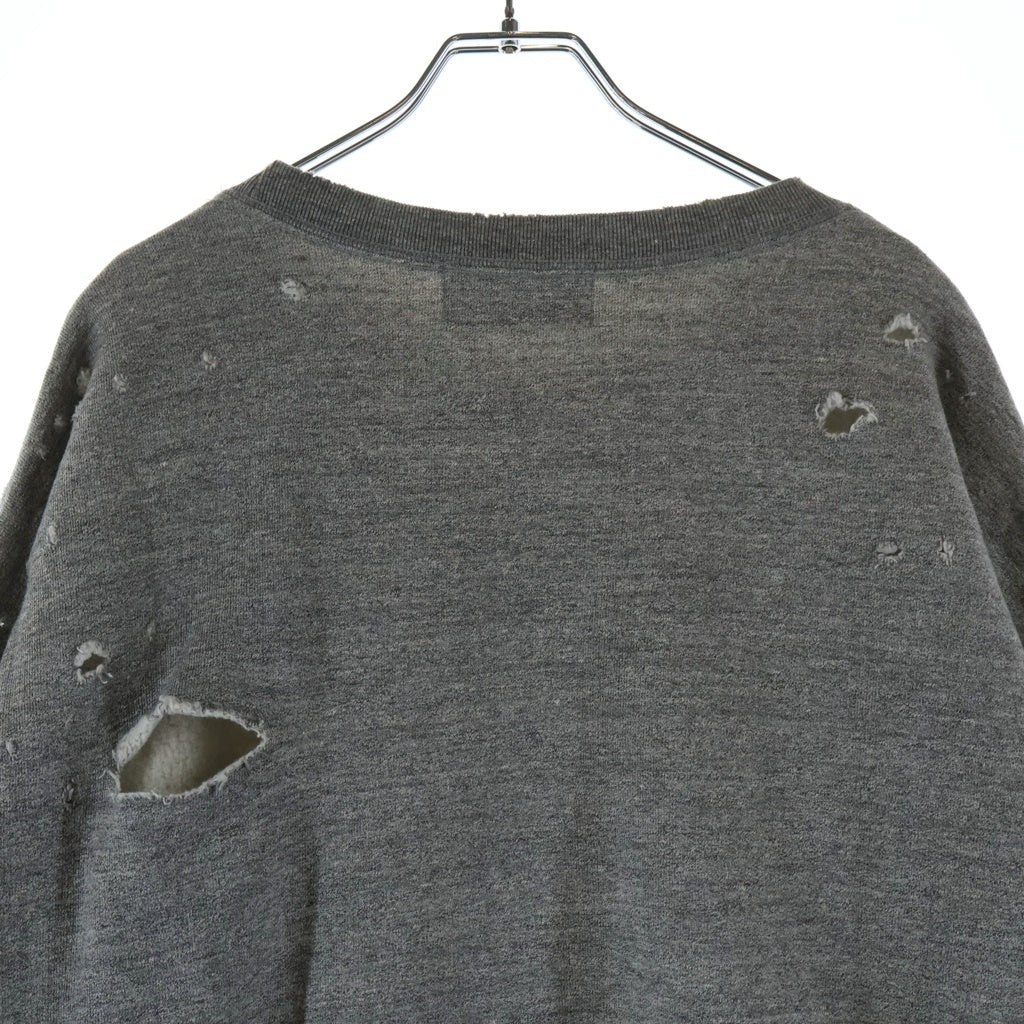 UNUSED(アンユーズド) 22AW Damaged Crewneck Sweatshirt バイオウォッシュ ダメージ加工 クルーネックスウェットシャツ トレーナー グレー US2268