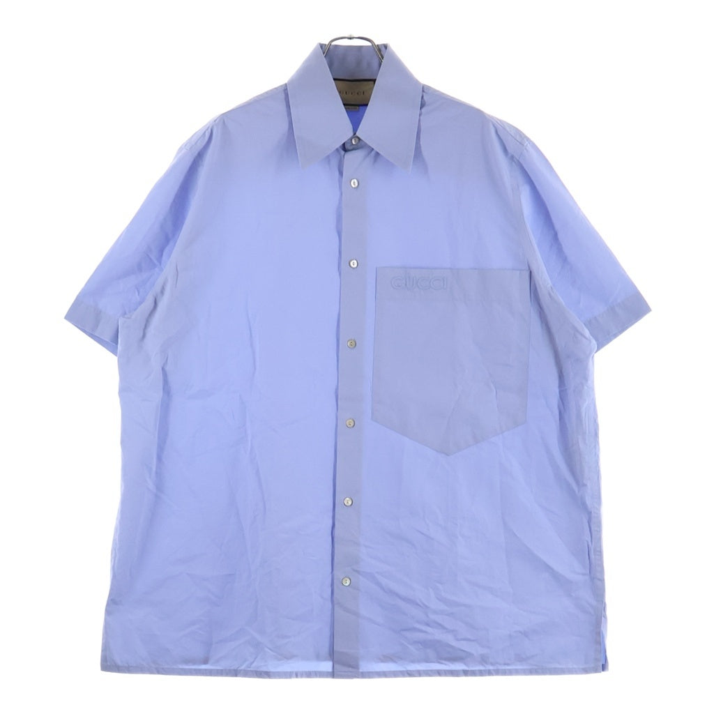 GUCCI(グッチ) 24SS Embroidered Shirt ロゴエンブロイダリー オーバーサイズ 半袖シャツ ブルー 769558 ZAJP1