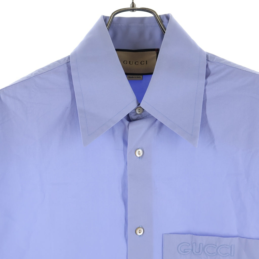 GUCCI(グッチ) 24SS Embroidered Shirt ロゴエンブロイダリー オーバーサイズ 半袖シャツ ブルー 769558 ZAJP1