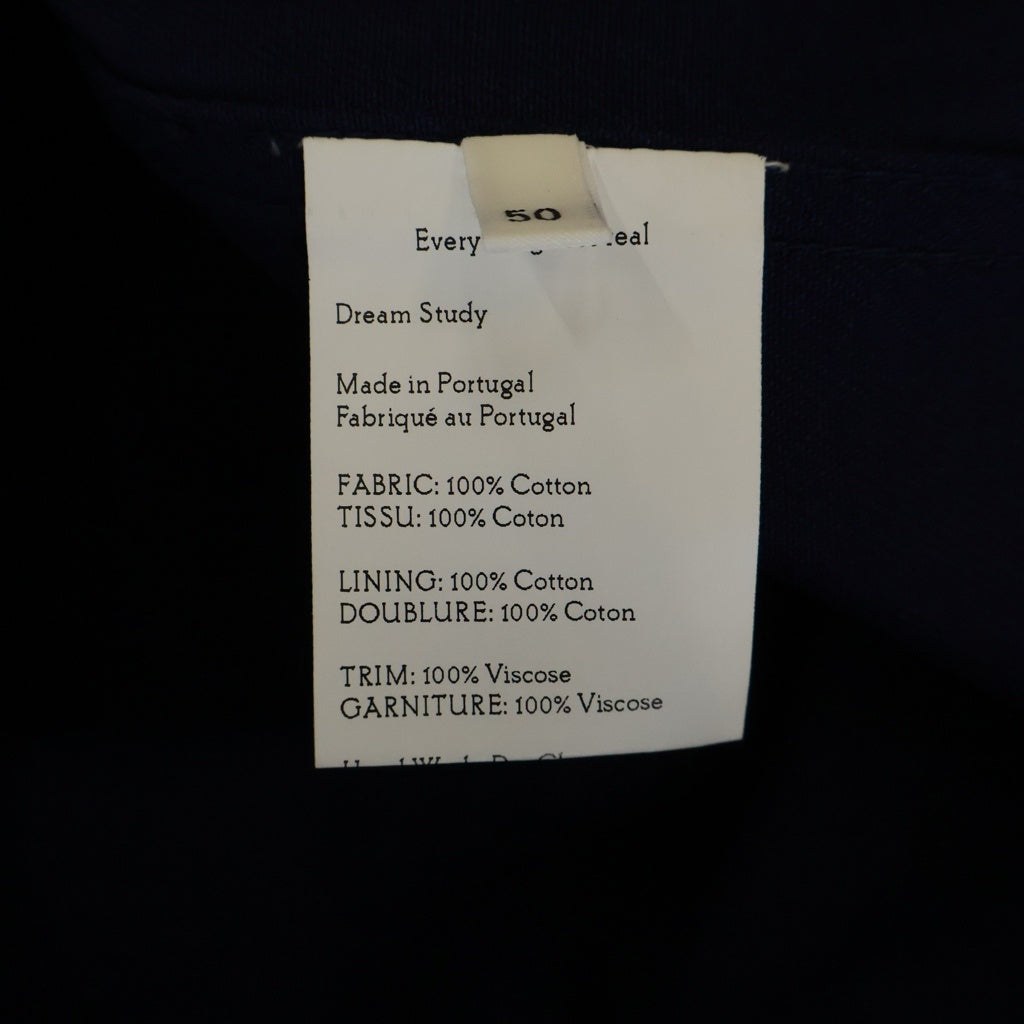 Wales Bonner(ウェールズ ボナー) 24AW Freestyle Shirt フリースタイル コットン ノーカラー半袖シャツ ネイビー MA24SH18 CO15 599