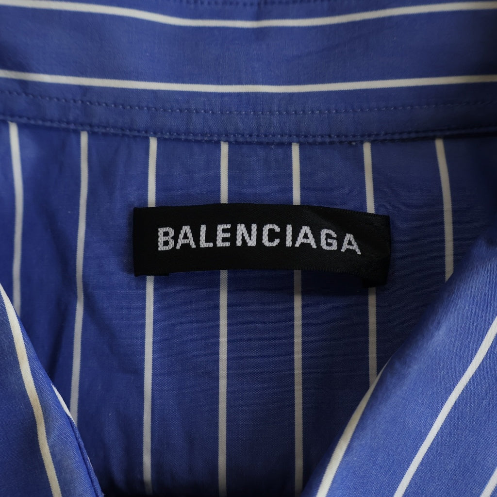 BALENCIAGA(バレンシアガ) 18AW テレフォンナンバーフロントプリント ストライプ 長袖シャツ ブルー 542175 TBM12