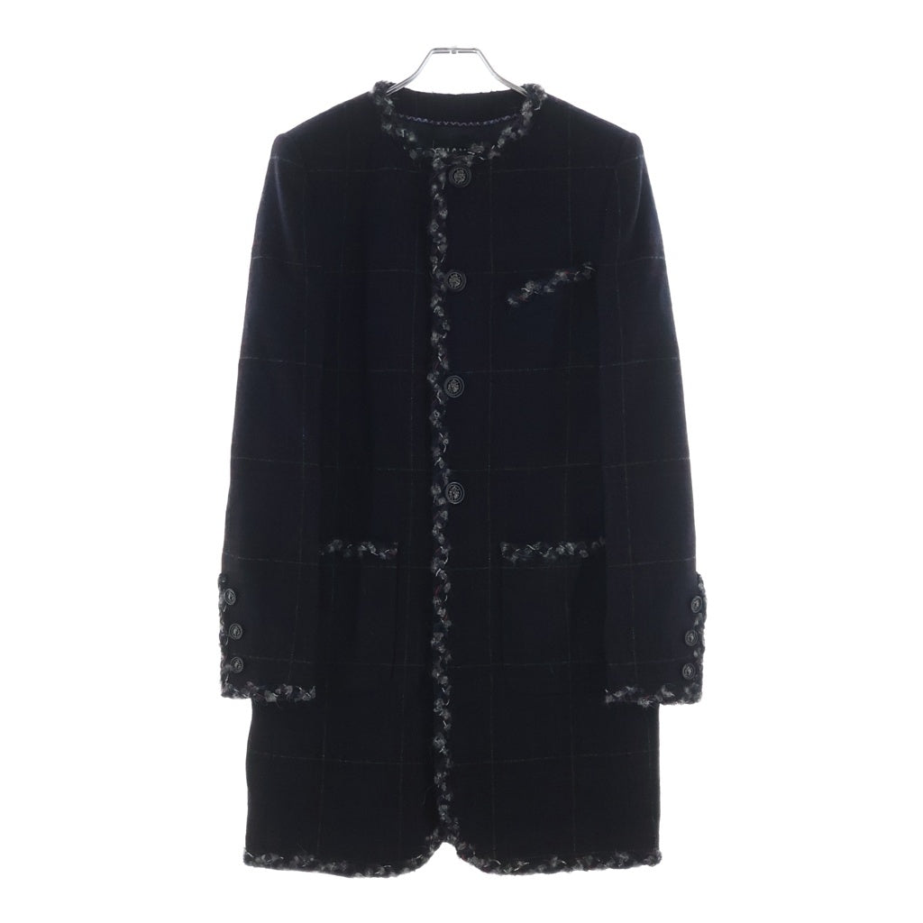 CHANEL(シャネル) ツイードパイピング ノーカラーチェックコート ジャケット ネイビー P46343V28661 メンズサイズ