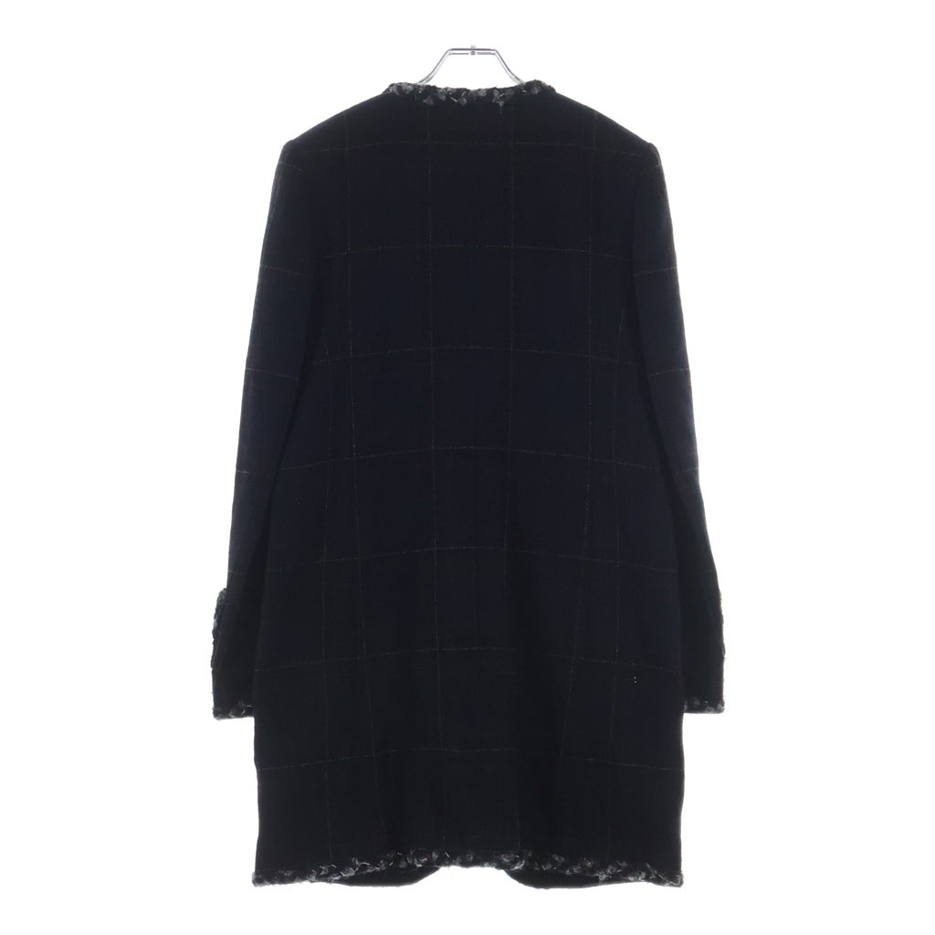 CHANEL(シャネル) ツイードパイピング ノーカラーチェックコート ジャケット ネイビー P46343V28661 メンズサイズ