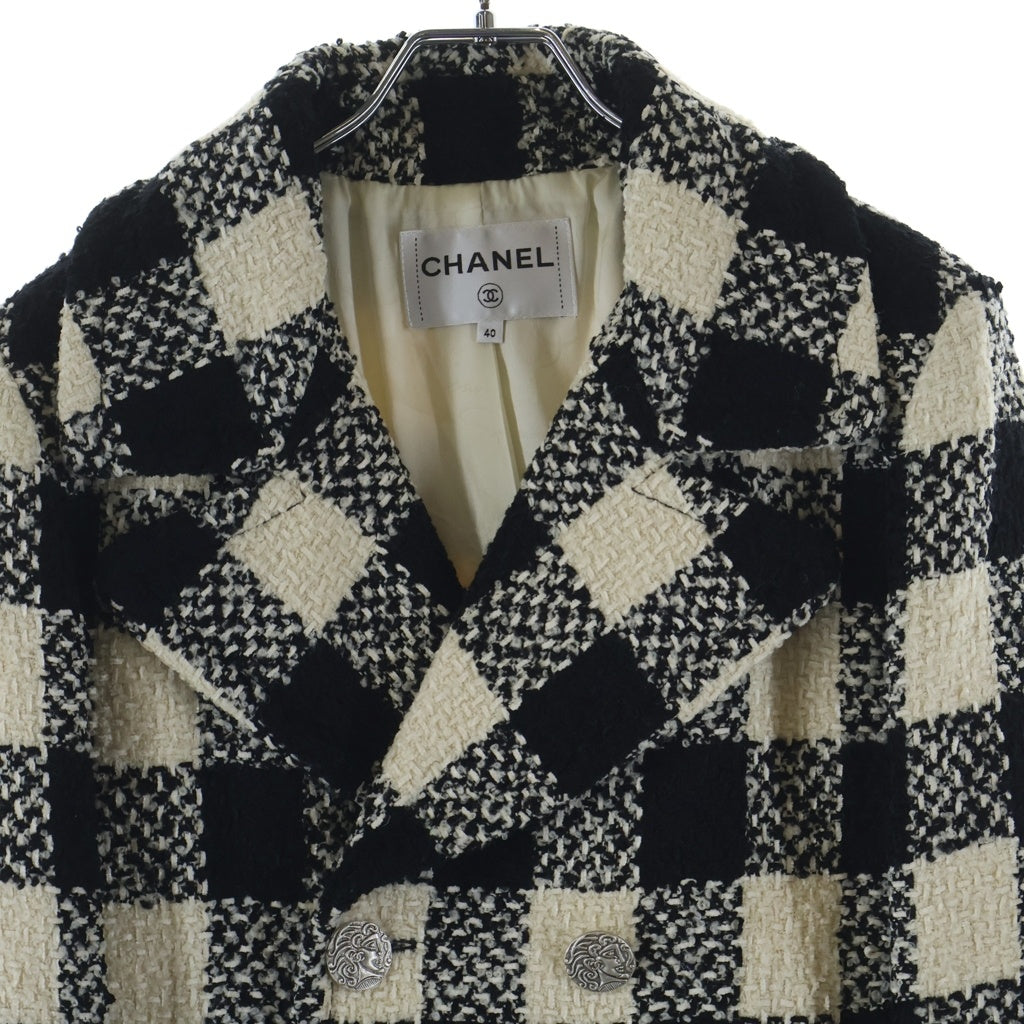 CHANEL(シャネル) ツイード ブロックチェック ダブルコート P54393V37464 ホワイト/ブラック レディース