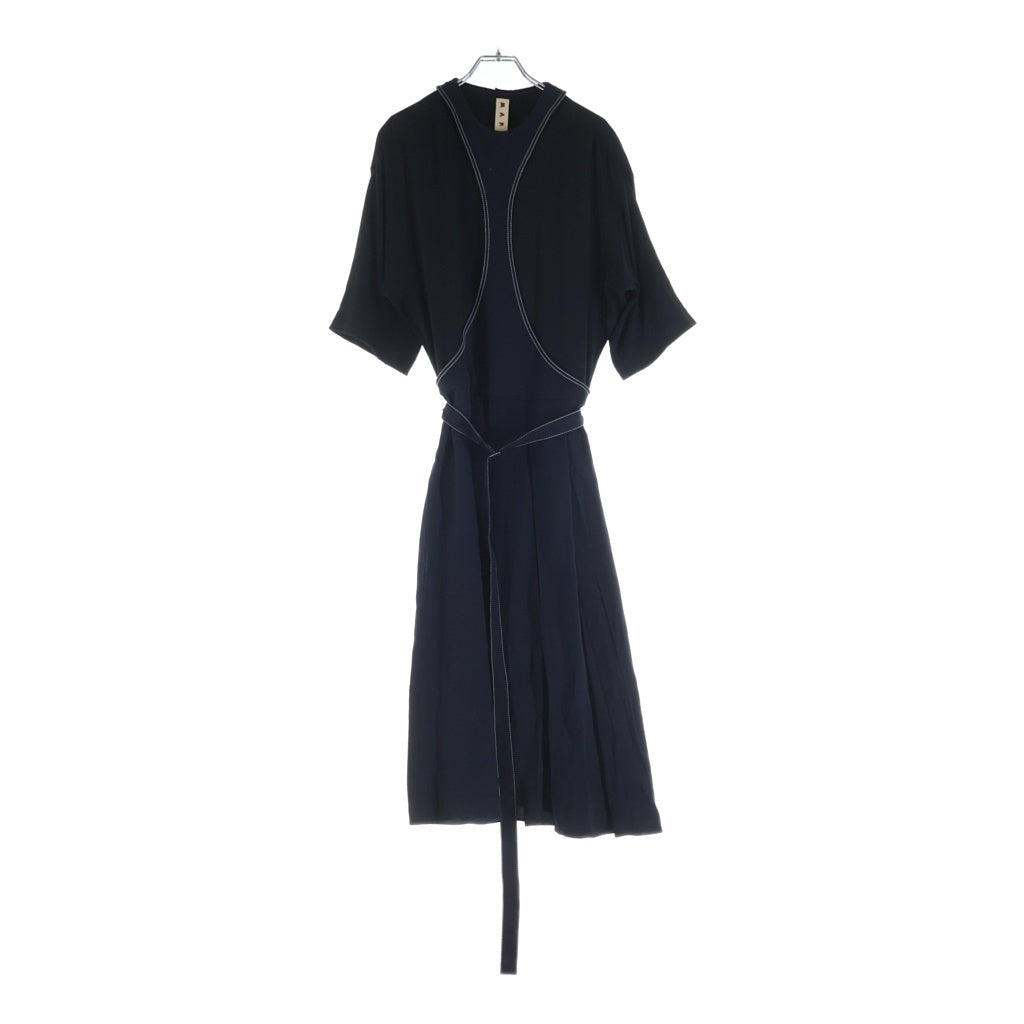 MARNI(マルニ) ベルト付き バックジップアップ レイヤード半袖ドレス ワンピース レディース ネイビー ABMA0148CQ-TV285