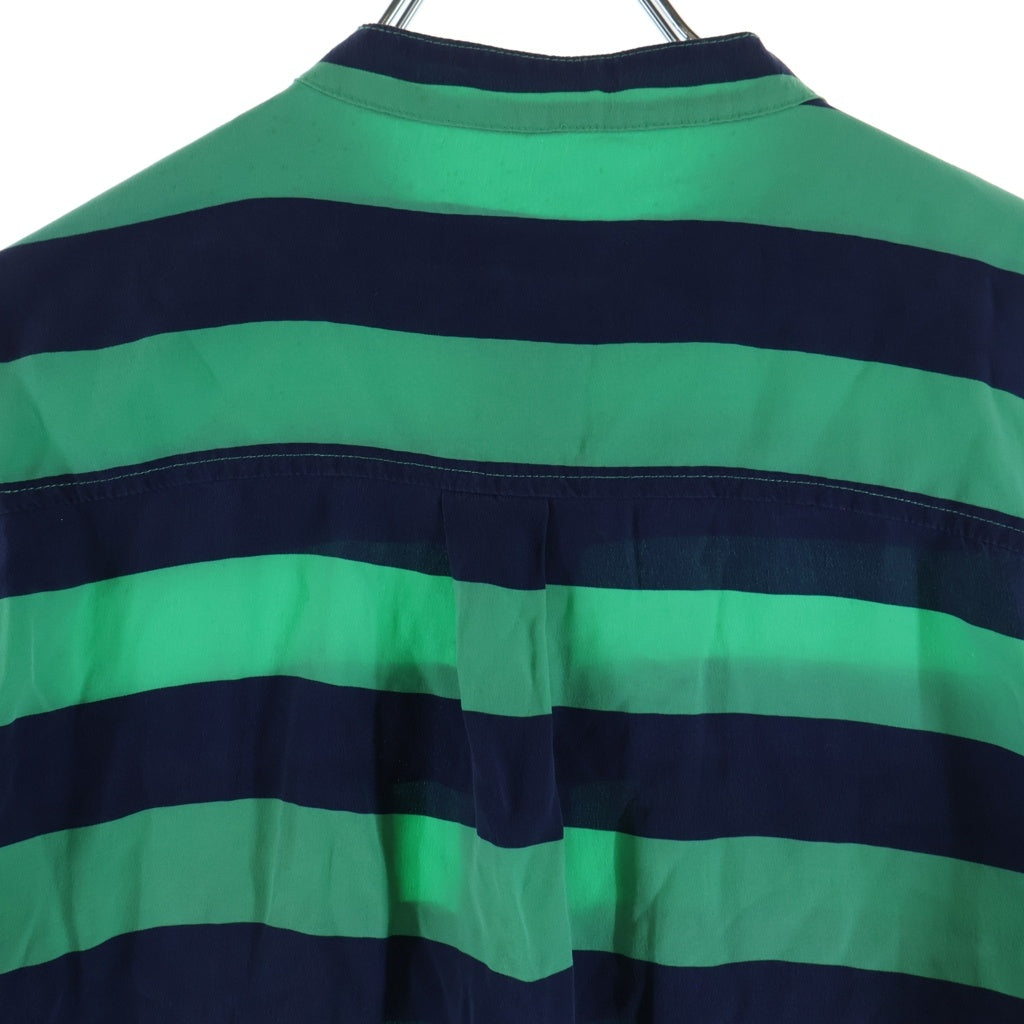 NO BRAND(ノーブランド) EQUIPMENT エプキモン モックネックシルクボーダー長袖シャツ レディース グリーン/ネイビー