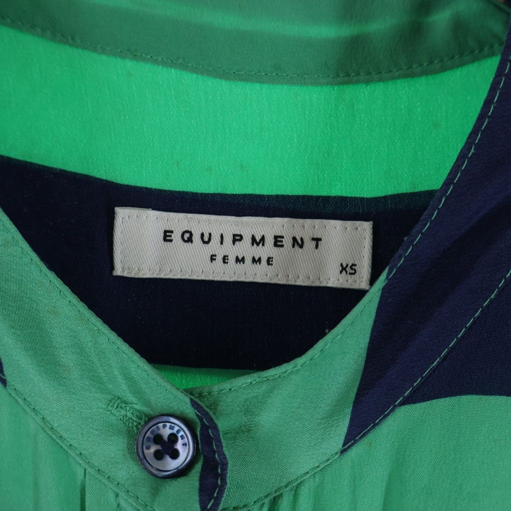NO BRAND(ノーブランド) EQUIPMENT エプキモン モックネックシルクボーダー長袖シャツ レディース グリーン/ネイビー