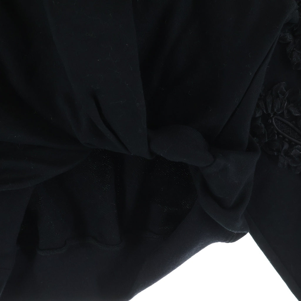 NO BRAND(ノーブランド) TELMA テルマ EMBROIDERED SWEATSHIRT エンブロイダード フラワーフリル 変形スウェットシャツ ブラック レディース TLM53JE060