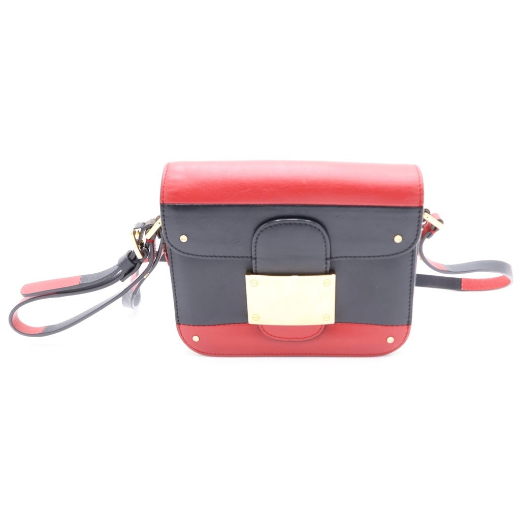 VALENTINO GARAVANI(ヴァレンチノガラヴァーニ) バイカラー レザー ゴールド金具 ミニショルダーバッグ レッド/ブラック レディース