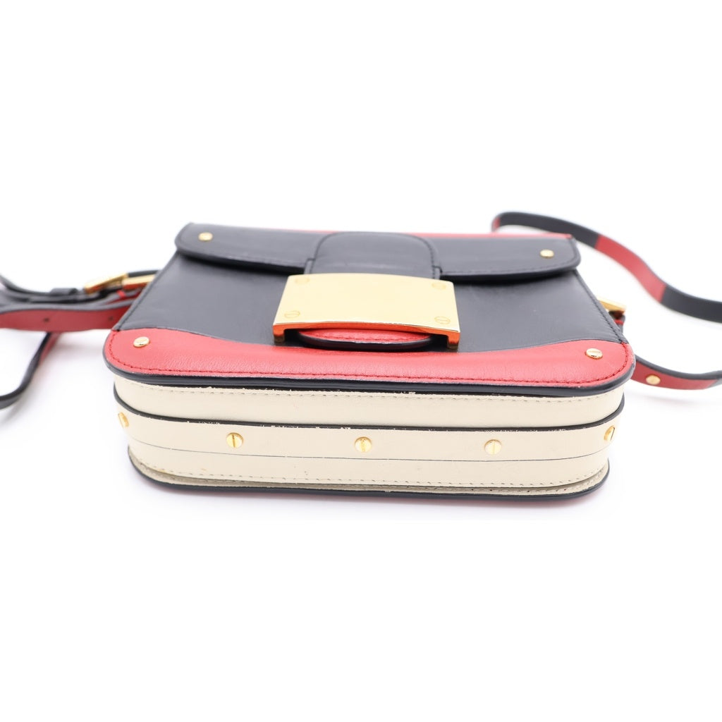 VALENTINO GARAVANI(ヴァレンチノガラヴァーニ) バイカラー レザー ゴールド金具 ミニショルダーバッグ レッド/ブラック レディース