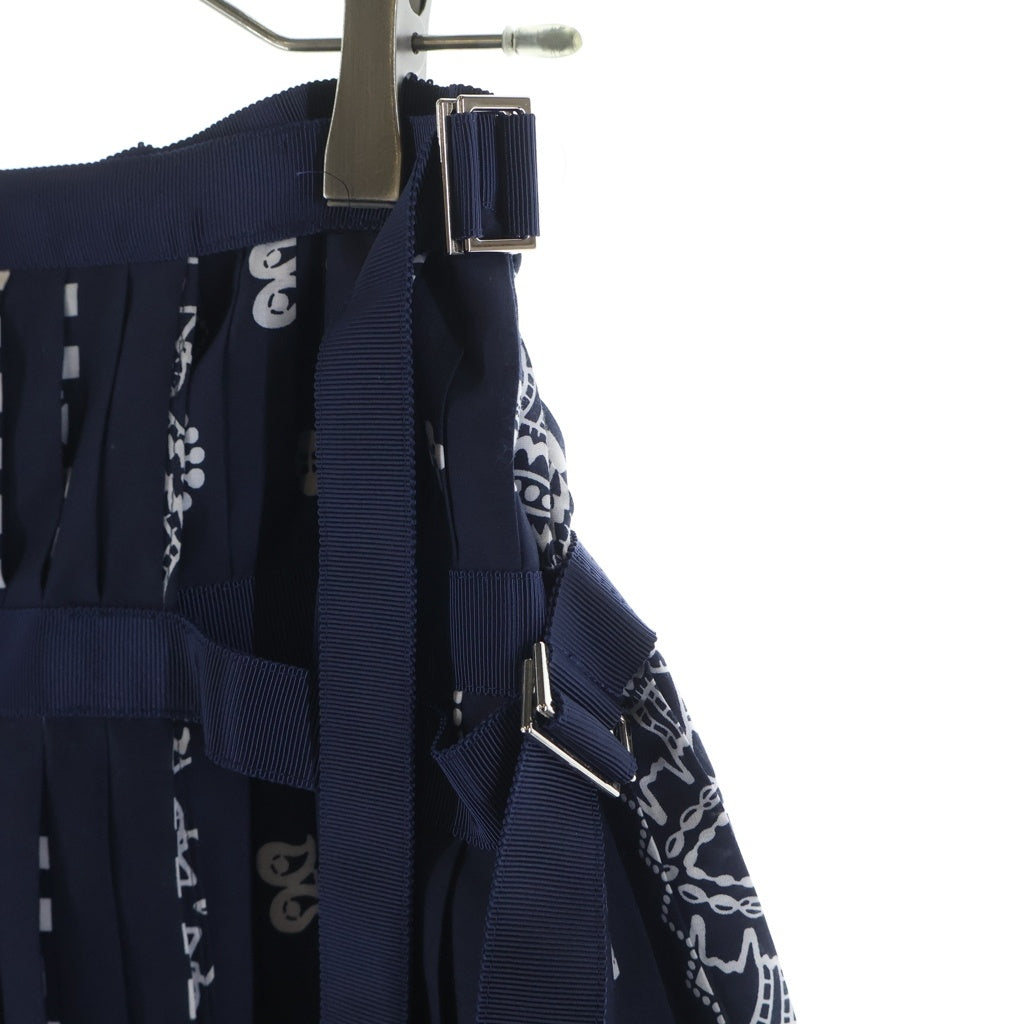 Sacai(サカイ) 16SS ポリエステル ペイズリー柄 ボンテージ プリーツスカート ブラック レディース 16-02568